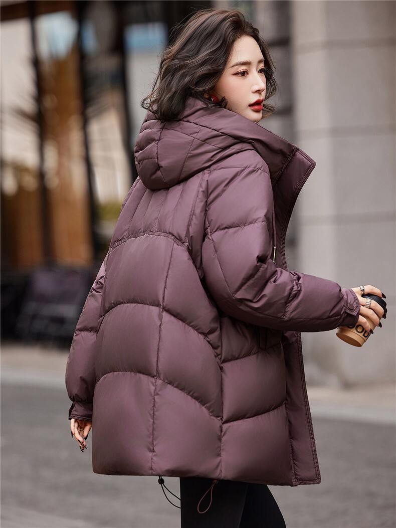 连帽羽绒服女冬季中长款高级感超好看时尚宽松加厚保暖面包服外套,女装羽绒服,靓衣阁