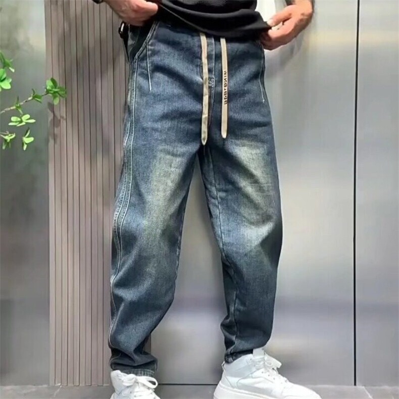 秋冬休闲裤男新款宽松阔腿裤哈伦潮牌长裤裤痞帅工装牛仔裤男图片