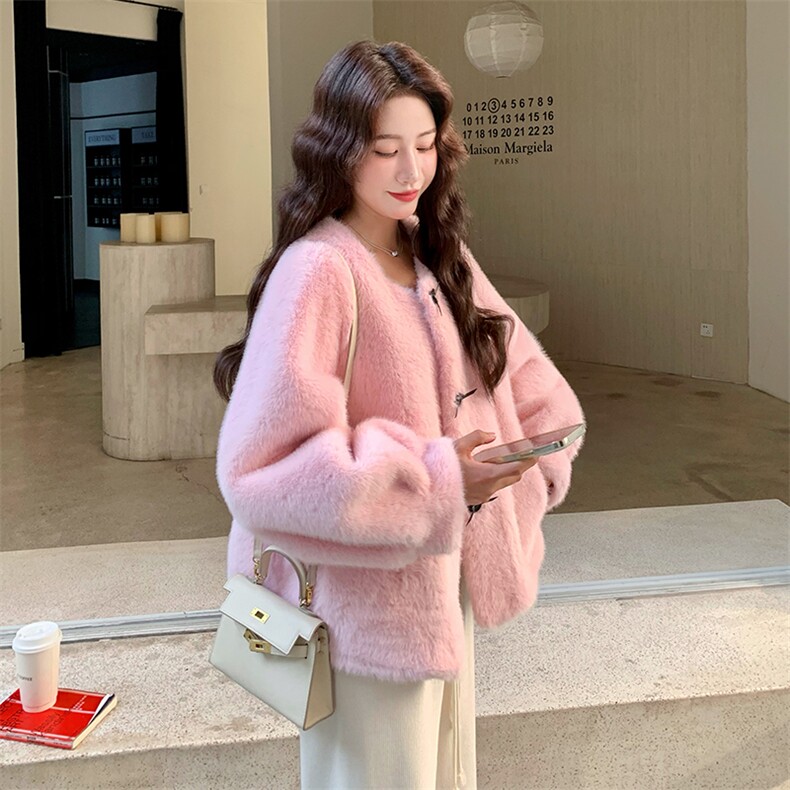 毛绒冬季外套女2025新款小个子羊羔毛甜美立领温柔可爱设计感上衣,女装卫衣/绒衫,欣美人