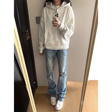 bcare蓝色弯刀牛仔裤男女美式中高腰修身裤子显瘦提档直筒微喇裤，男装牛仔裤，星座506A