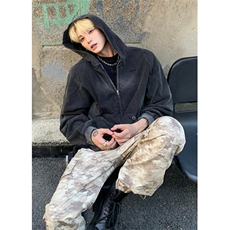 水洗做旧连帽拉链卫衣男女秋季新款宽松百搭外套上衣WA238，女装短外套，星座1116A（原606A-3）