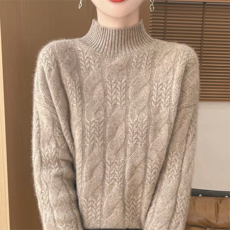 高级感优雅秋冬女士高领针织毛衣时尚百搭显瘦保暖仿羊毛衫,针织衫/毛衣,萱芳婷羊绒
