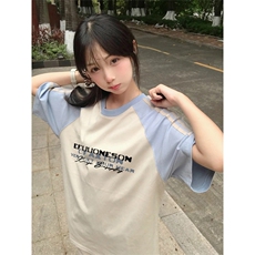 抖音得物品质二开240克宽松纯棉美式潮牌插肩三杠织带短袖T恤，男装T恤，电商A486