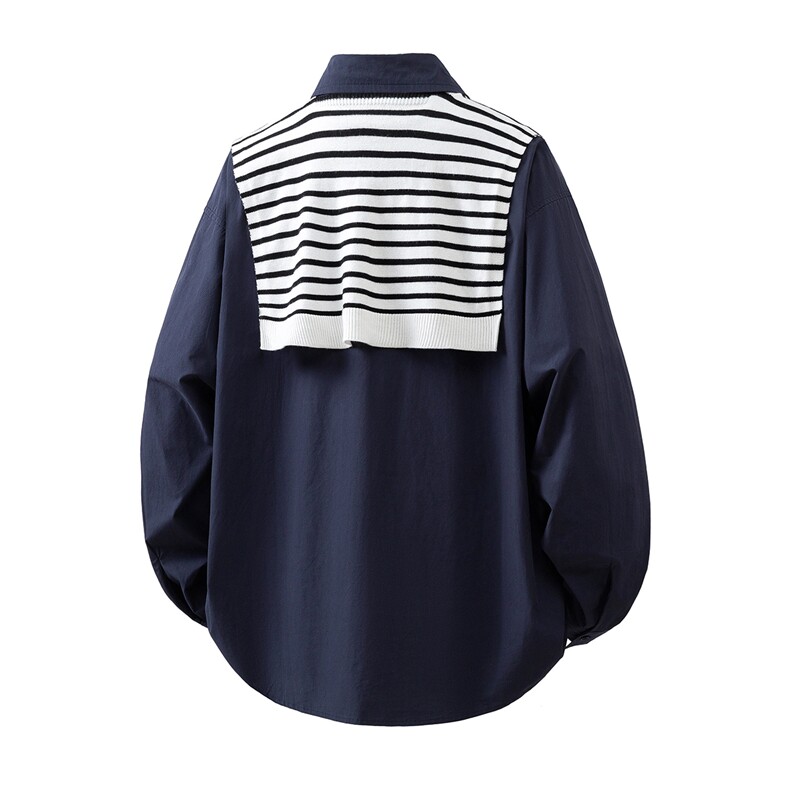 立体白底可二开可拆卸条纹披肩大码M-5XL长袖衬衫CS78102P45控68，男装衬衫，星座227-7