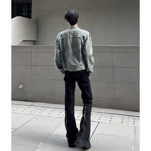 美式高街vibe拉链开叉做旧黑色直筒微喇显瘦牛仔裤SK1038 P32图片