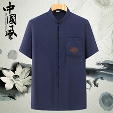 新款风唐装男中年丝绸风中式短袖套装YD9849T-P105，男装T恤，星座1105-3