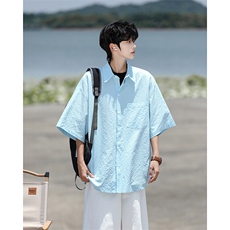 8XL-M泡泡纱盐缩肌理短袖衬衫男夏季冰丝外套防晒衬衣DC28011P36，男装衬衫，电商B312