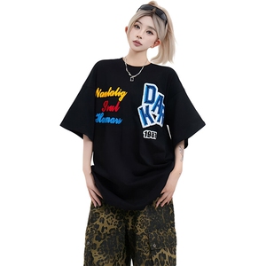 万针全刺绣工艺抖音得物高品质260克重磅纯棉双纱美式高街短袖T恤图片