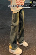 B221美式ins高街暗黑小众个性宽松直筒牛仔裤LK23140-P65控88，男装牛仔裤，电商B221