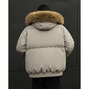 现货三防重磅硬挺boxy短款羽绒棉衣座山雕大毛毛领PU皮棉服外套冬图片