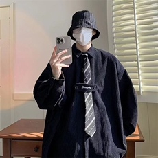 新款气质常规ins青少年秋季灯芯绒衬衫男长袖款日系潮流学生标准，男装衬衫，星座506A