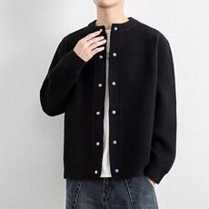 M170-P63灰色圆领简约宽松纽扣针织开衫2025秋冬季新款，男装卫衣，电商B323A