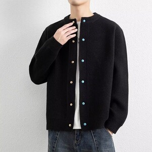 M170-P63 灰色圆领简约宽松纽扣针织开衫2025秋冬季新款图片