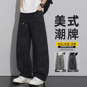 春季纯棉弯刀工装裤男士新款宽松直筒松紧腰休闲裤子男Z2588-P55图片