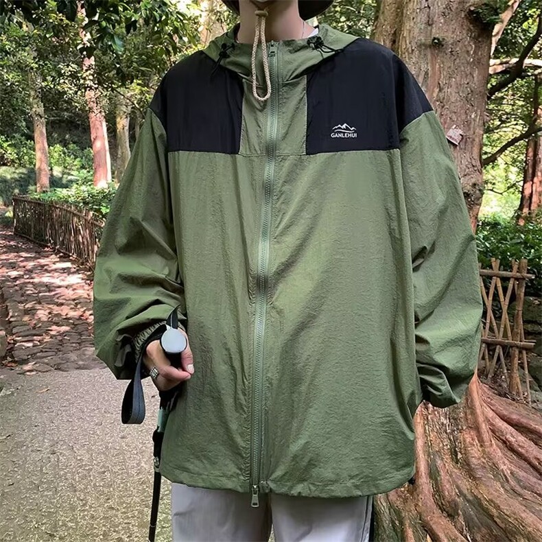 夏季简约慵懒拉链连帽夹克(不可脱卸)宽松新款潮防晒衣W7398-P38,男装夹克,星座512-3