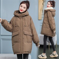 2020冬季新款优雅时尚气质中长款连帽保暖舒适棉衣，女装棉衣/棉服，千千佰惠