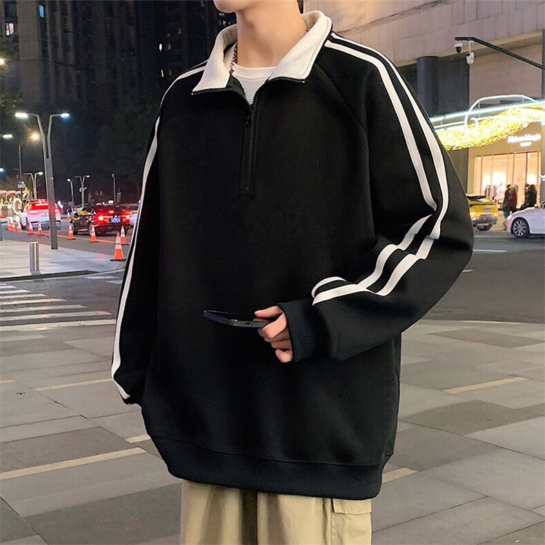 G008P45加绒50美式半高领外套oversize立领半拉链卫衣加绒加厚,男装卫衣,星座304A-1
