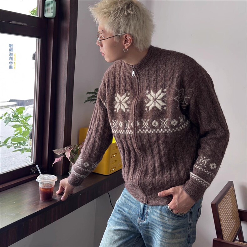 JY707-P78美式复古费尔岛菱格提花开衫毛衣网图,男装针织衫/毛衣,星座1501-3