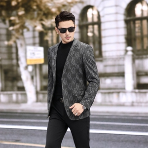 新款潮流时尚男士新款西装印花休闲商务西服男761P165图片