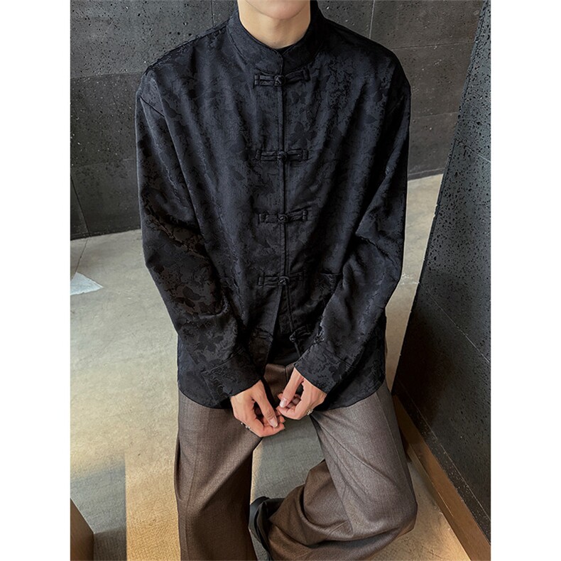 现货男士秋冬长袖衬衫蝴蝶提花新中式开衫KS511P80控98,男装衬衫,电商A021