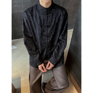 现货 男士秋冬长袖衬衫蝴蝶提花新中式开衫KS511P80控98图片