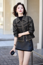 翻领皮衣外套女2024春秋季新款小个子宽松显瘦超好看pu皮夹克上衣，女装皮衣，江南女神