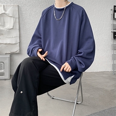 8XL-M加绒假两件卫衣加肥加大码美式复古圆领上衣WY5103P55加绒65，男装卫衣，电商B238