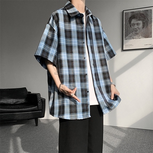 8XL-M格子短袖衬衫男夏季薄款DK制服衬衣JK学院风半袖外套DC28004图片