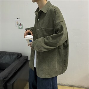 21秋装港风日系文艺男女情侣灯芯绒长袖衬衫外套衬衣中性C45/P45，男装衬衫，钱塘713