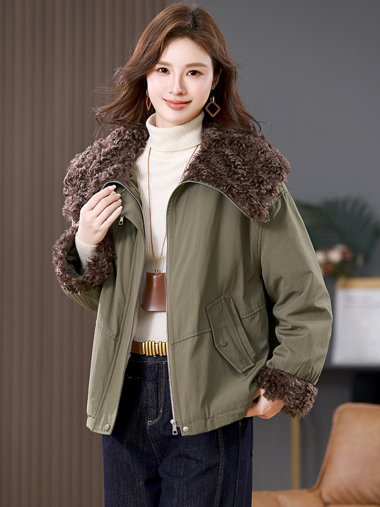 冬季加绒派克服棉衣女2025新款小个子针织连帽休闲工装棉衣外套,女装棉衣/棉服,江忆布依
