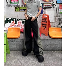常规条纹斜纹拼接解构弯刀裤男秋冬款直筒潮夏季哈伦裤KQ606，男装休闲裤，星座1116A（原606A-3）