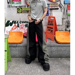 常规条纹斜纹拼接解构弯刀裤男秋冬款直筒潮夏季哈伦裤 KQ606图片