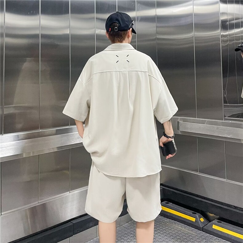 透气速干短袖衬衫男士夏季薄款冰丝衬衣套装男款搭配休闲男装,男装衬衫,星座410-7