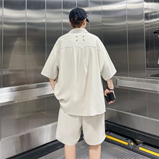 透气速干短袖衬衫男士夏季薄款冰丝衬衣套装男款搭配休闲男装，男装衬衫，星座410-7