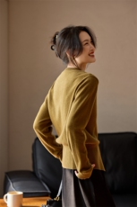 2025新款圆领开衫女士时尚纯山羊绒高端纯色毛衣针织长袖外套，女装针织衫/毛衣，江帆羊绒