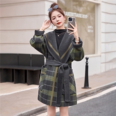 现货2025年冬季格子双面羊毛呢正反两穿刺绣定制款羊毛大衣，女装双面呢大衣，琦鑫阁（原依鑫阁）