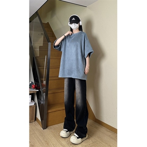 港风大码街头潮流百搭男女圆领短袖T恤五分袖 XZ213-T065-P35控48图片
