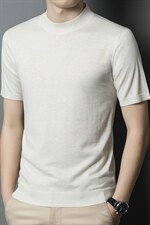 DN5572男式2023年秋季短袖羊毛针织t恤中老年半高领时尚体恤P48，男装针织衫/毛衣，电商B360