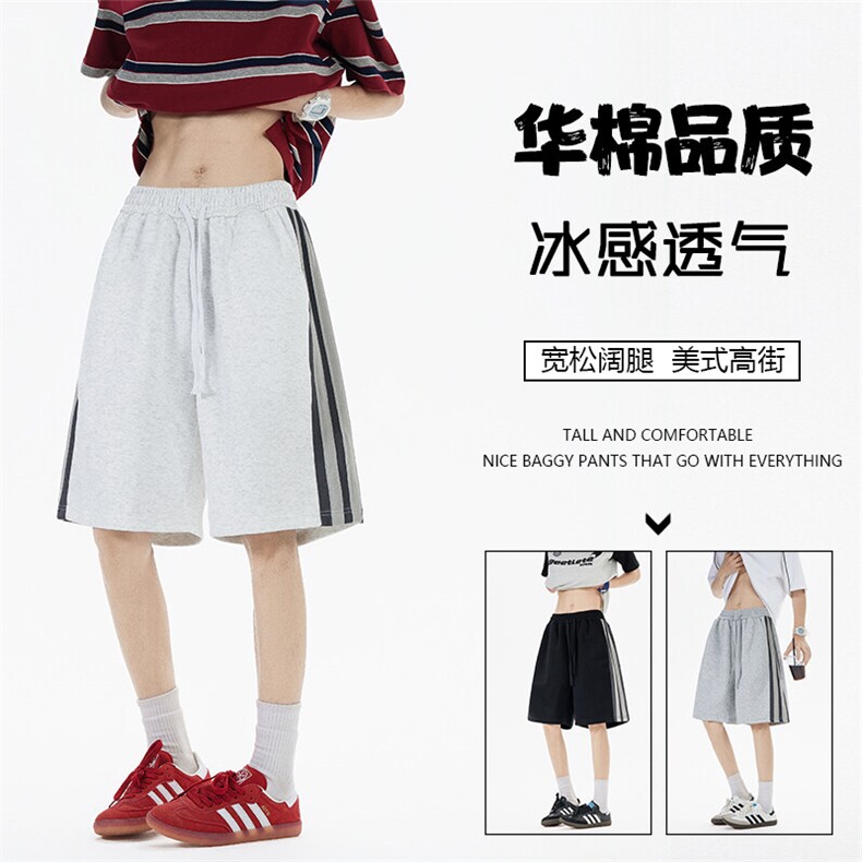 重磅华棉抖音得物二开高品质美式高街拼接织带短裤休闲运动五分裤图片