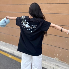 万针全刺绣解构设计260克重磅双纱纯棉高品质美式高街短袖T恤特35，男装T恤，电商A486-1