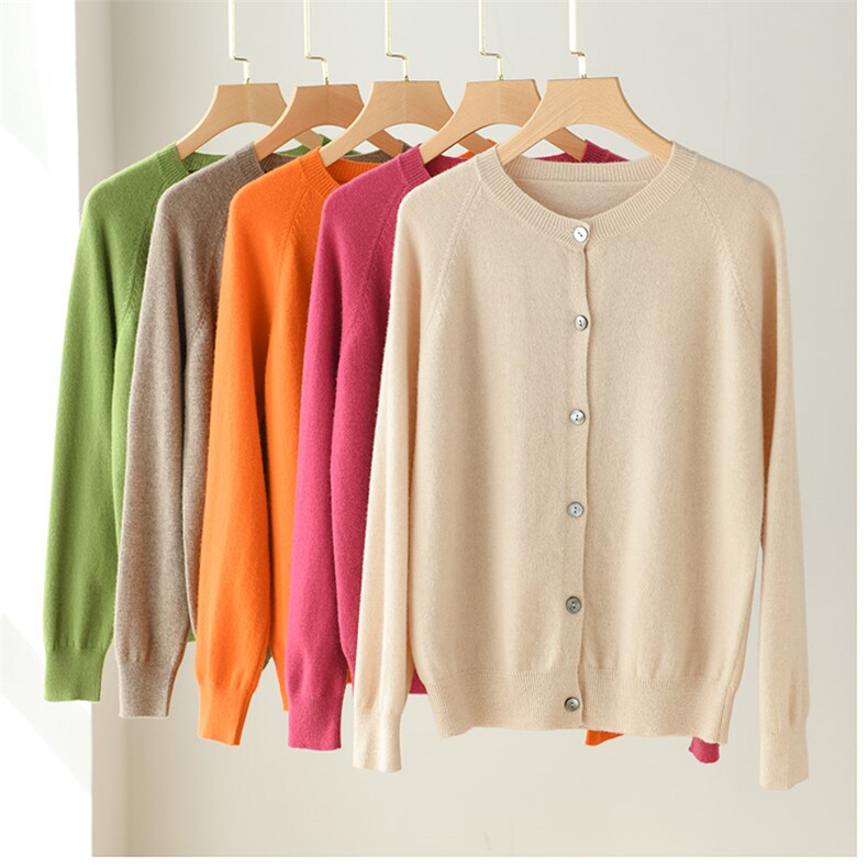 一线成衣无缝羊毛针织开衫女2025春季新优雅长袖外套圆领羊绒外套，女装羊毛衫，暖思雅