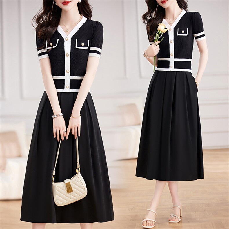 小香风两件套连衣裙女夏季2024新款名媛气质洋气减龄短袖套装裙子,女装套装/套裙,欣贝拉