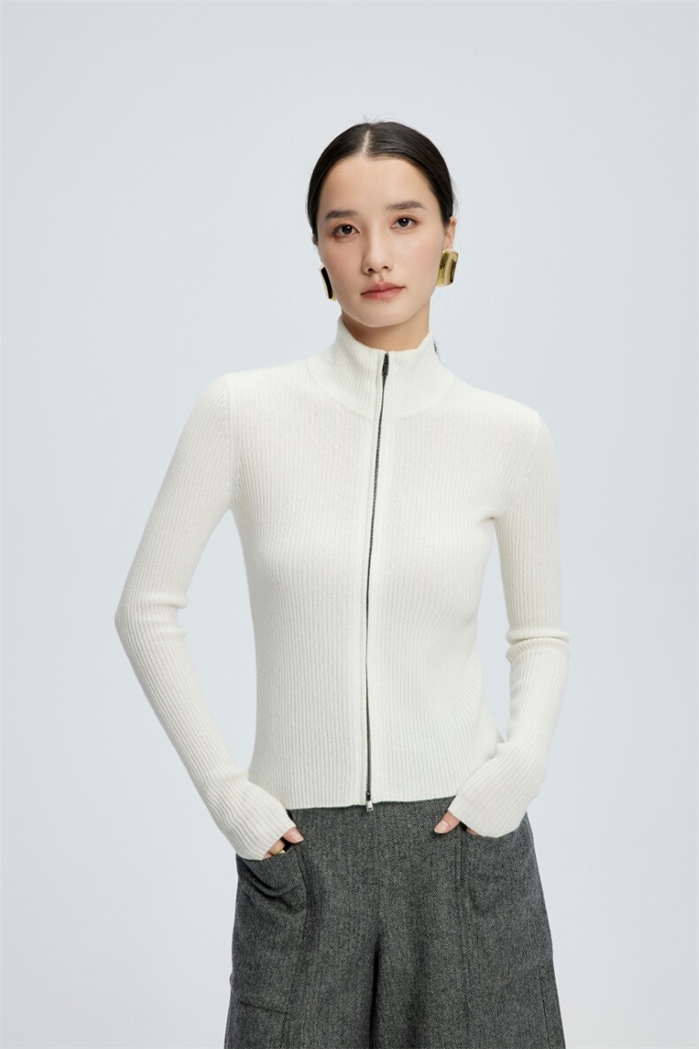 秋冬新款高领女拉链修身开衫保暖上衣针织衫图片