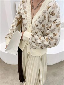 爱心印花长袖针织开衫,其它,迩棟