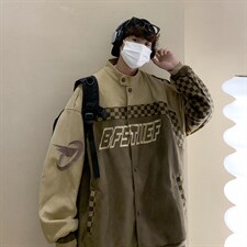 美式潮牌麂皮绒机车夹克秋季宽松立领上衣百搭休闲外套W5024-P80，男装夹克，星座512-2