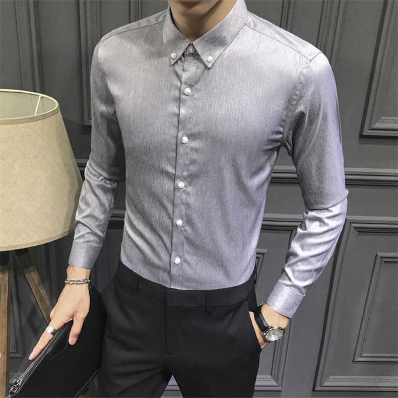 粉红色男生衬衣修身翻领打底衫衬衫C605-P40,男装衬衫,星座1012