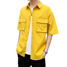 100%棉2021夏装新款短袖衬衫男休闲中袖五分袖衬衣CS033，男装衬衫，电商D240-242