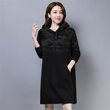 棉衣2021纯色连帽长袖套头加厚中长款拼接口袋，女装棉衣/棉服，叶笙衣