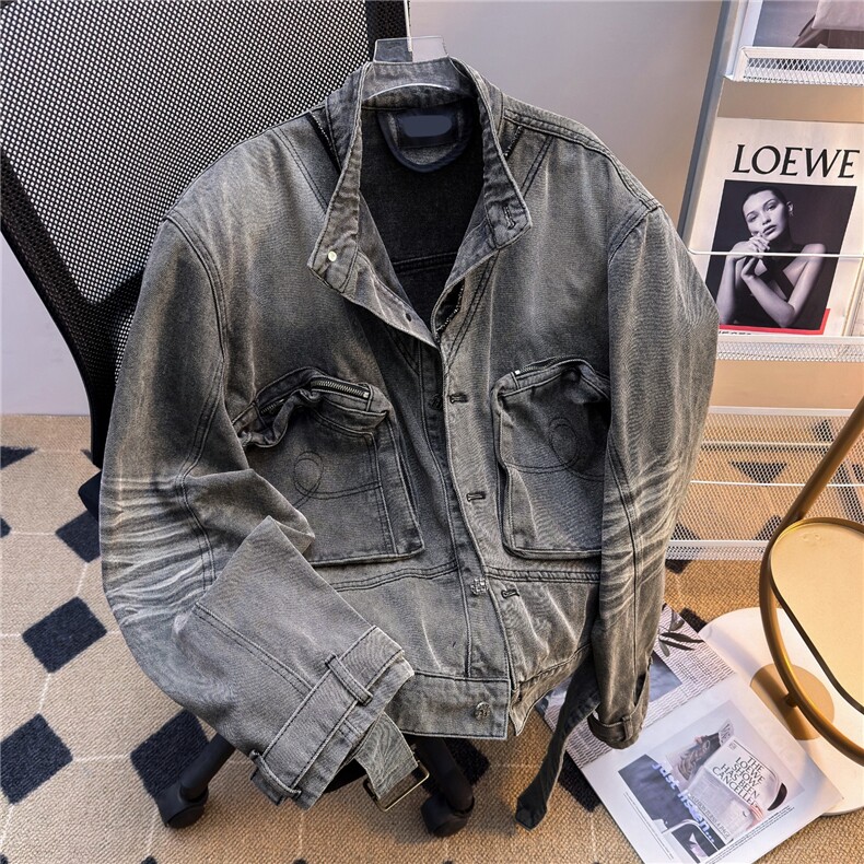 秋冬美式复古牛仔外套男女宽松百搭慵懒休闲夹克潮流W6717-P81,男装工装外套,星座412-3