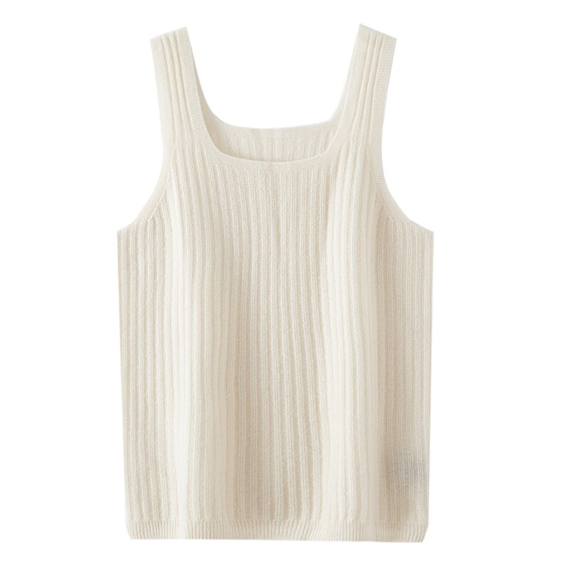 2025百搭时尚简约宽吊带抽条针织衫背心，女装针织衫/毛衣，初婷羊绒